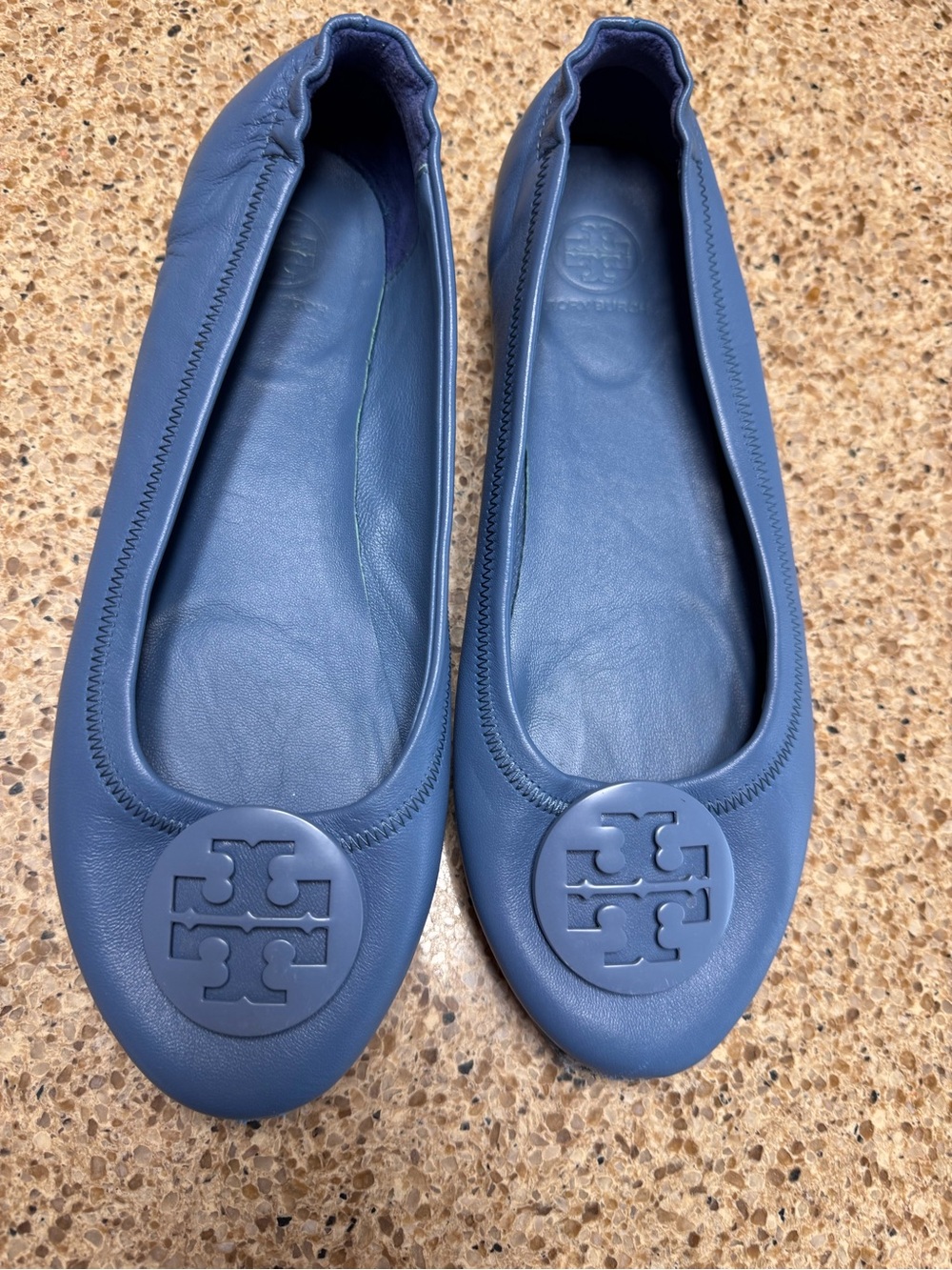 Tory Burch Blue Leather Logo Ballet Flats - Picture 3 of 16